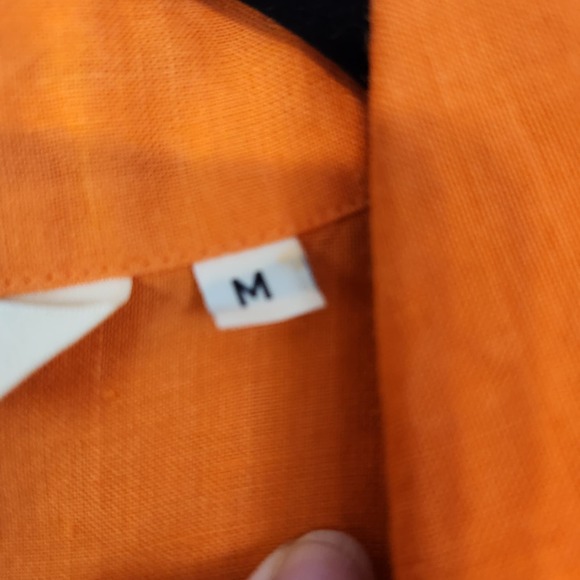 NWT Comfort + Relax Orange 100% Linen Short Sleeve Button up Women's Top M - Picture 6 of 10